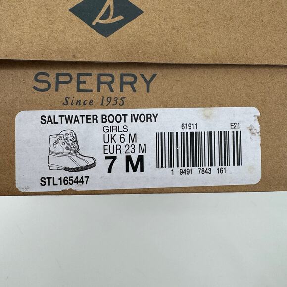 Sperry Saltwater Duck Boots Ivory Girls Size 7M Metallic Silver Lace Up Zip - Picture 9 of 9